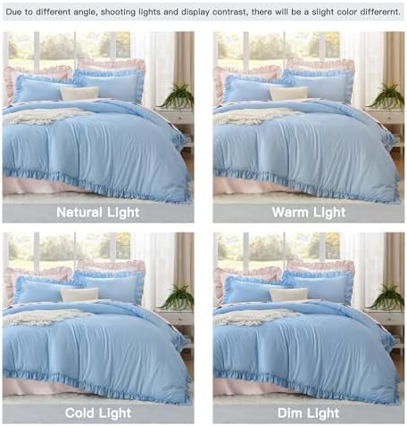 Litanika King Comforter Set, 3 Pieces Light Blue Ruffle Bedding Set - Image 6