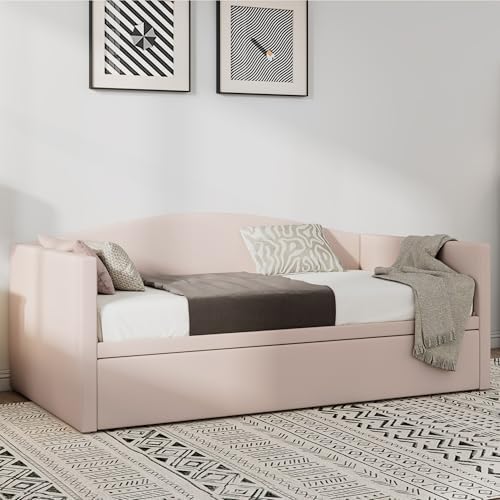 SOFTSEA Twin Daybed with Pop Up Trundle, Velvet Upholstered Extendable Day Bed - Image 5