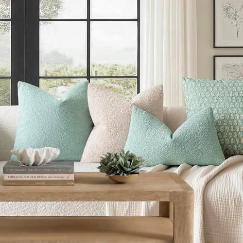 Foindtower Decorative Textured Boucle Throw Pillow Covers 26x26 Aqua Blue - Image 6