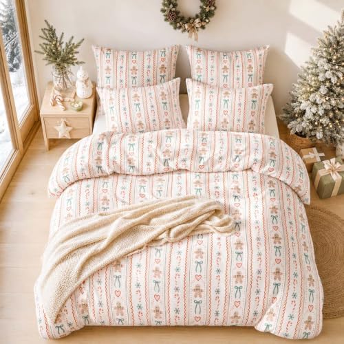 Nayoroom Christmas Comforter Set Queen Gingerbread Bow Holiday Bedding - Image 4