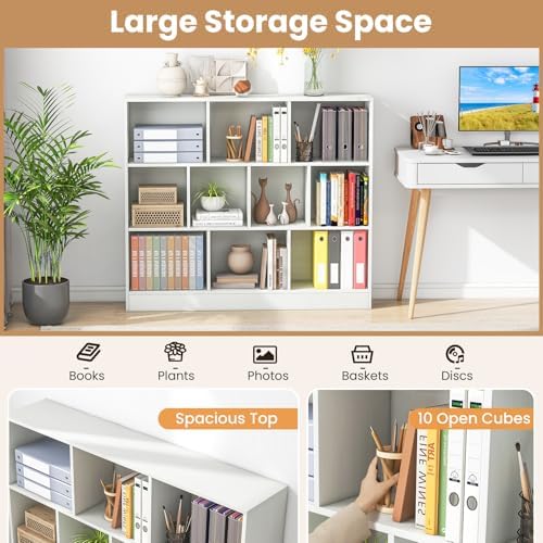 GIANTEX 10 Cube Bookcase, 4-Tier Freestanding Bookshelf w/ 10 Open Compartments - Image 3