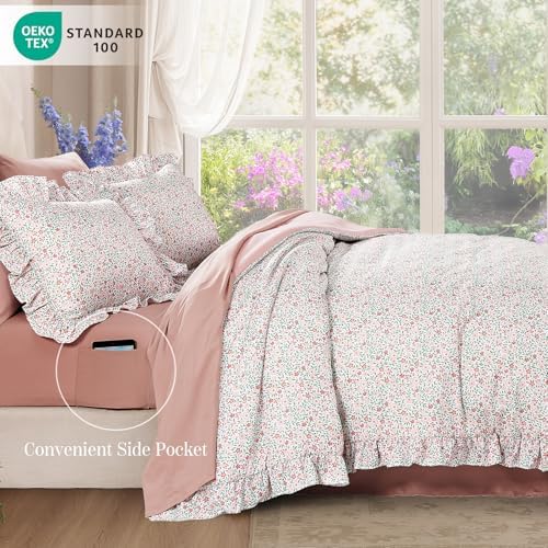 BLOOMHAVEN Full Size Comforter Sets-7 Pieces Floral Ruffle Bedding Set - Image 3