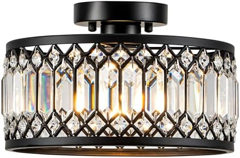 Crystal Black Ceiling Light, Modern Semi Flush Mount Ceiling Light Fixture by Zlepmlla