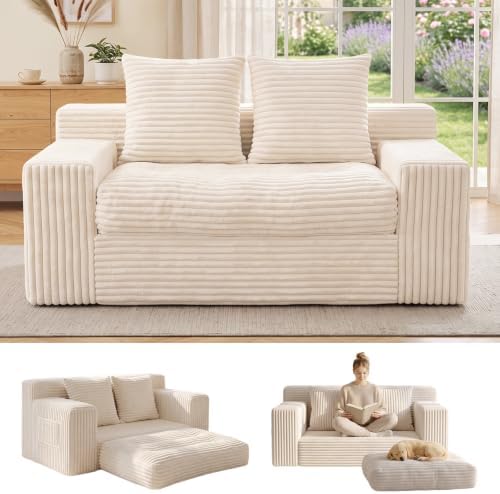 Small Boneless Couch, Boneless Loveseat Convertible Sofa Bed Sleeper Sofa Couch by FelizHome