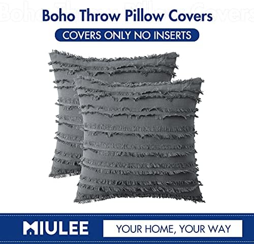 MIULEE Boho Linen Striped Throw Pillow Covers 20x20, Dark Grey - Image 6