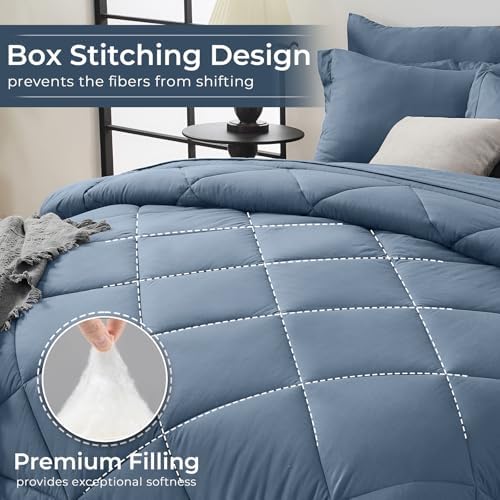 HEVUMYI 7-Piece King Comforter Set, Dusty Blue Bed in a Bag - Image 4