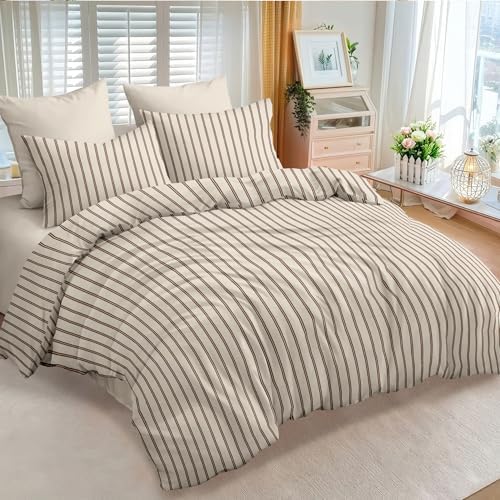 Nayoroom Striped Comforter Set Queen Size Brown Pinstripe Bedding Set - Image 2