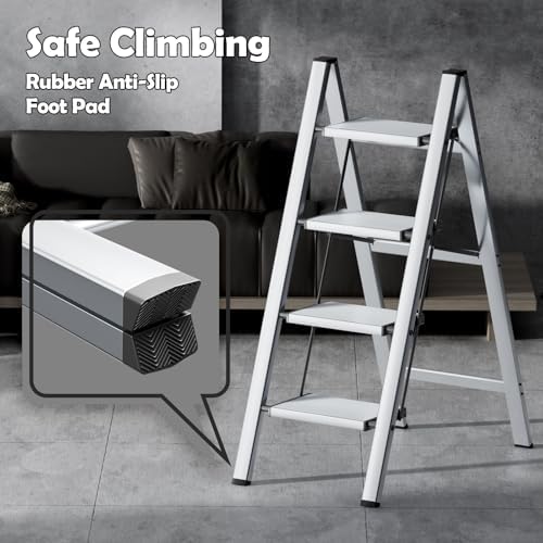 Taranta 4 Step Stool Foldable, Aluminum Step Ladder-Sliver - Image 4