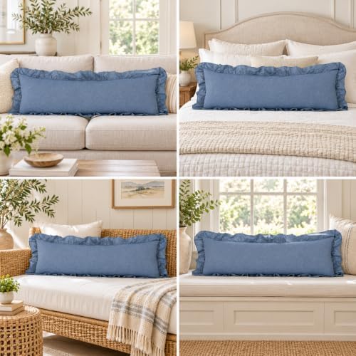JoraLion Ruffled Body Pillow Cover 20x54 Solid Dusty Blue - Image 3