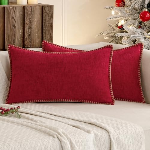 MIULEE Christmas Decorative Lumbar Throw Pillow Covers 12x20 in Red 2 Pack by MIULEE