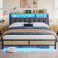 King Bed Frame with Upholstered Headboard & Charging Station by ElevateYourHome%EF%BC%8CEnhanceEver