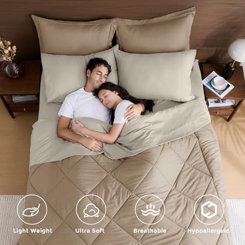 HEVUMYI 7-Piece Full Comforter Set, Khaki & Linen Bed in a Bag - Image 2