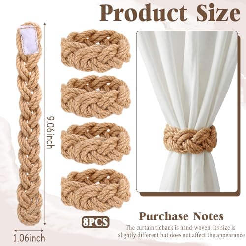 Novabright 8 Pcs Boho Curtain Tiebacks Braided Curtain Ties - Image 2