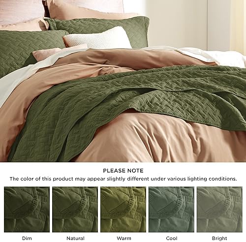 Bedsure Twin Size Quilt, Lightweight Comforter Set, Olive Green Bedspread - Image 6