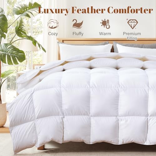 Cosybay Feather and Down Fiber Comforter Insert Queen, 100% Cotton Cover - Image 2