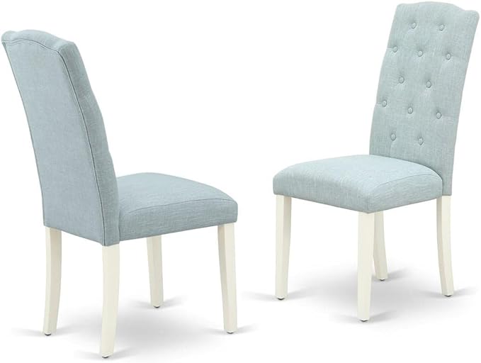 East West Furniture NOCE5-LWH-15 5 Piece Kitchen Table Set for 4 Includes a Rectangle Dining Table with Butterfly Leaf and 4 Baby Blue Linen Fabric Parson Chairs, 32x54 Inch, Linen White