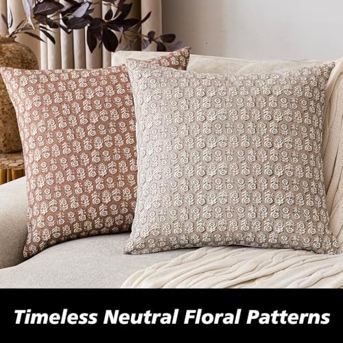 Foindtower Floral Print Throw Pillow Covers 24×24 Inch, Light Orange Brown - Image 4