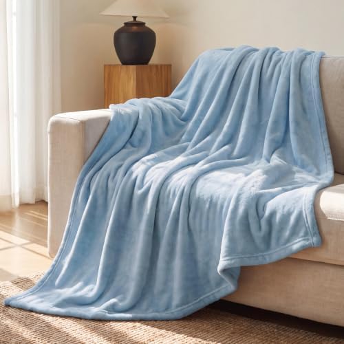 Bedsure GentleSoft Fleece Blankets Twin Size Light Blue - Image 2
