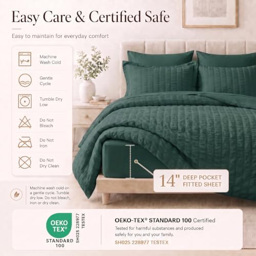 CozyLux Twin XL Comforter Set 5 Pieces Forest Green Seersucker Bed in a Bag - Image 5