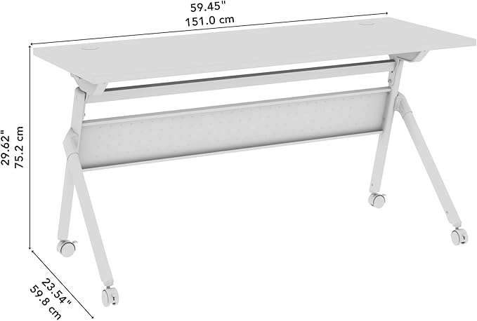 Bush Business Furniture Folding Training Table, 60 inch Desk with Powered Grommets, Commercial-Grade Bundle for Office or Classroom, Envision Collection, White