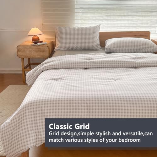 NSNLGSGC Light Gray Gingham King Comforter Set, 3 Pieces - Image 3