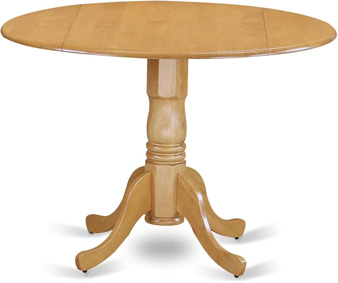 East West Furniture DLAB3-OAK-55 3 Piece Kitchen Table Set Contains a Round Dining Table with Dropleaf and 2 Oasis Blue Faux Leather Upholstered Chairs, 42x42 Inch, Oak