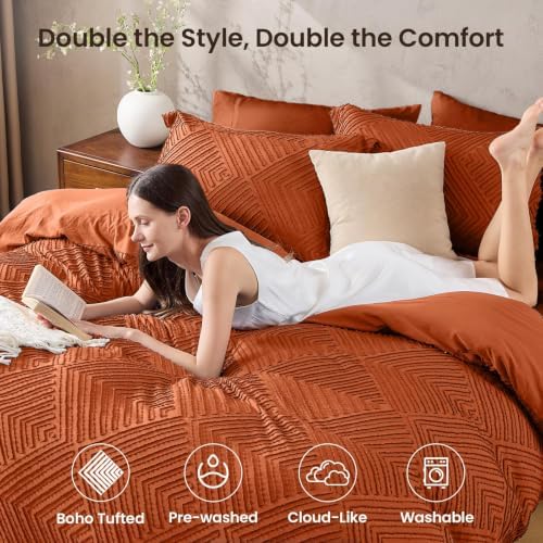 JOLLYVOGUE Queen Comforter Set 7-Piece, Boho Tufted Bed in a Bag - Image 2