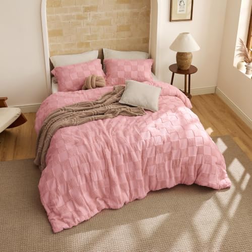 Bedsure California King Comforter Sets Pink, Boho Plaid Bedding Set 3 Pcs - Image 5