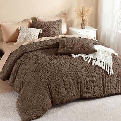 Litanika Queen Size Comforter Set, 3 Pieces Brown Tufted Boho Bedding Set by Litanika