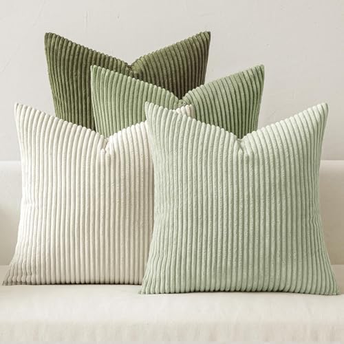 MIULEE Soft Corduroy Decorative Throw Pillow Covers Light Green 22x22 by MIULEE