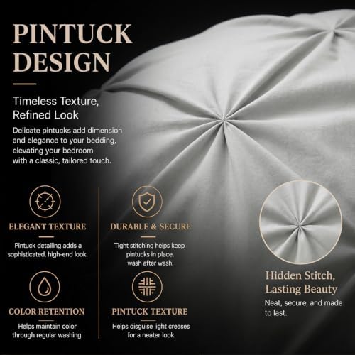 CozyLux Twin XL Comforter Set Light Grey, 5 Pieces Pintuck Bed in a Bag - Image 3