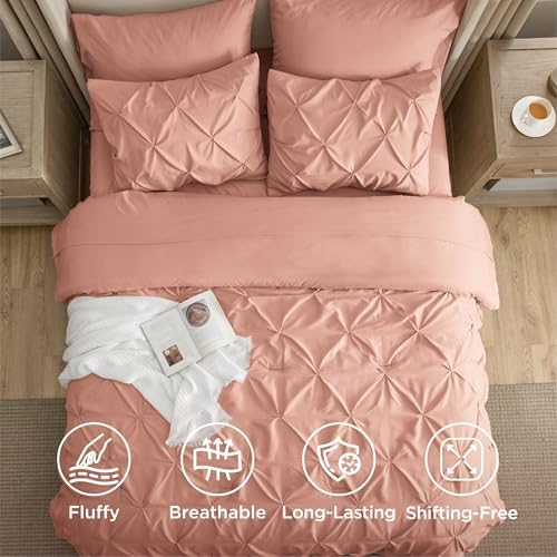 Bedsure 7-Piece Full Size Comforter Sets & Sheets, Dusty Pink Full Bedding - Image 4