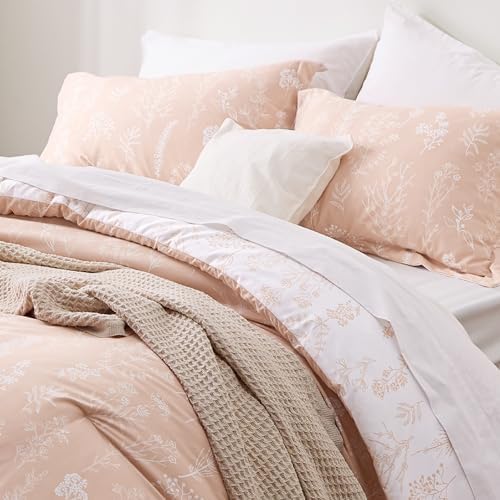 Bedsure Floral Comforter Set Cute Bedding Set Full Reversible Blush Pink - Image 6