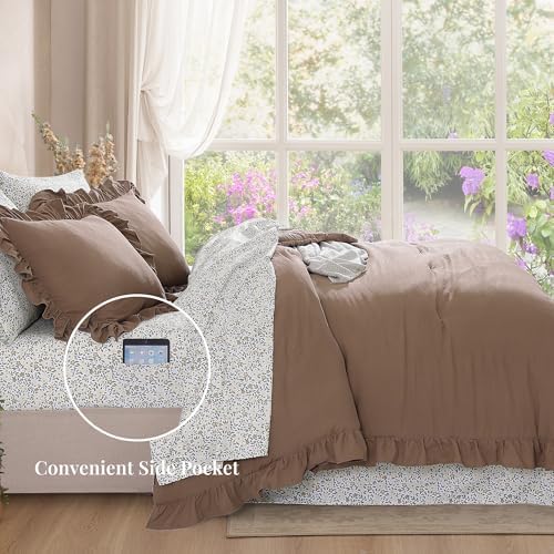 BLOOMHAVEN Twin XL Comforter Set-5 Pieces Ruffle Bedding Floral Sheet - Image 3