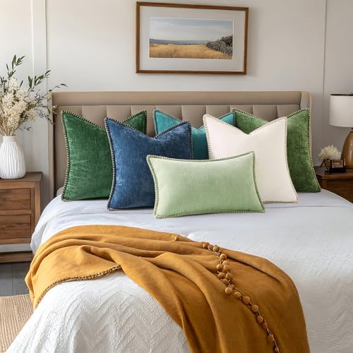 decorUhome Soft Chenille Throw Pillow Covers 26x26 Set of 2 Turquoise - Image 2