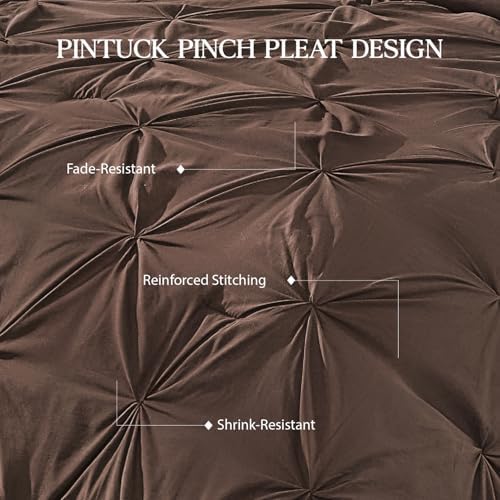 Andency California King Pinch Pleat Brown Comforter Set 3 Piece Bedding - Image 6