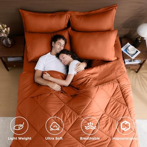HEVUMYI 7-Piece Queen Comforter Set, Burnt Orange Bed in a Bag - Image 2