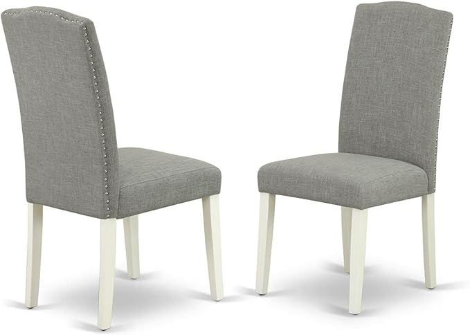East West Furniture DLEN3-LWH-06 3 Piece Modern Dining Table Set Contains a Round Wooden Table with Dropleaf and 2 Dark Shitake Linen Fabric Parson Dining Chairs, 42x42 Inch, Linen White