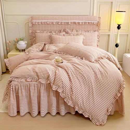 LifeTB Pink Gingham Comforter Set Full Ruffle Pink Plaid Comforter Set 3 Pieces - Image 2