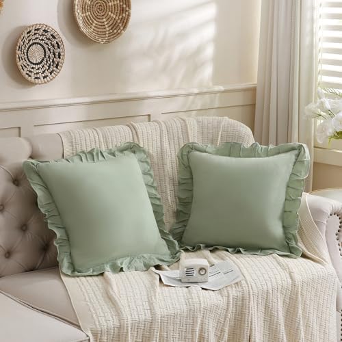 Merryword Green Pillowcases 18x18 Sage Green Throw Pillow Covers Pack of 2 - Image 3