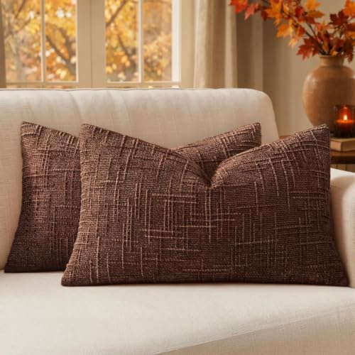 MIULEE Chenille Textured Fall Lumbar Throw Pillow Covers Terracotta 12x20 by MIULEE
