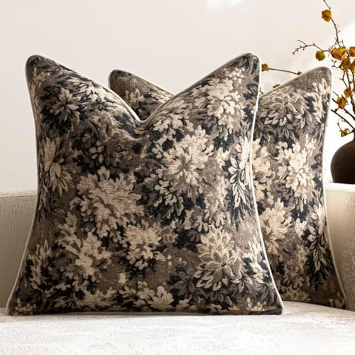 DEZENE Pack of 2 Vintage Floral Euro Sham Covers 26x26 Boho Farmhouse Accents by DEZENE