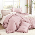 Litanika Queen Comforter Set, 3 Pieces Grayish Pink Ruffle Bedding Set by Litanika