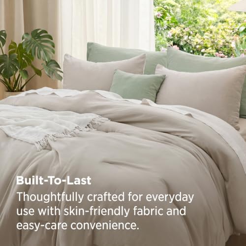 Bedsure King Comforter Set Prewashed Soft Bedding 3Pcs Muted Linen 104"x90" - Image 3