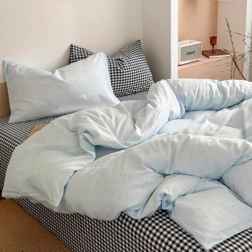 Nayoroom Light Blue Polka Dot Comforter Set Queen Black Dots Bedding by Nayoroom