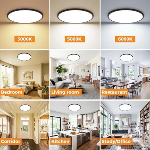 hepside 15.8INCH Big Dimmable Flush Mount Ceiling Light Fixture Black, 3CCT - Image 4