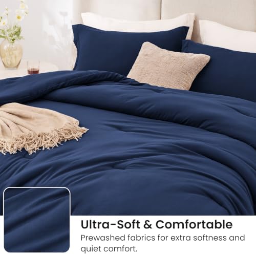 Love's cabin Dark Blue King Size Comforter Set, 3-Piece Prewashed Bed Set - Image 4