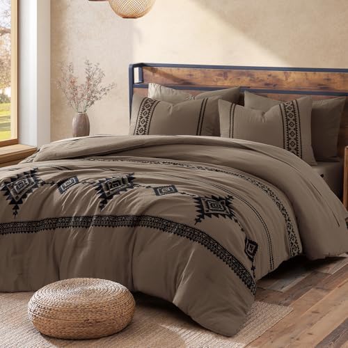 MaiRêve Embroidery King Size Comforter Set 7 Pieces Taupe Grey Bed in a Bag by MaiR%C3%AAveHomeCollection