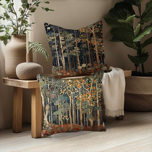 Rustic William Morris Style Fall Forest Pillow Covers 22x22 Set of 2 - Image 5