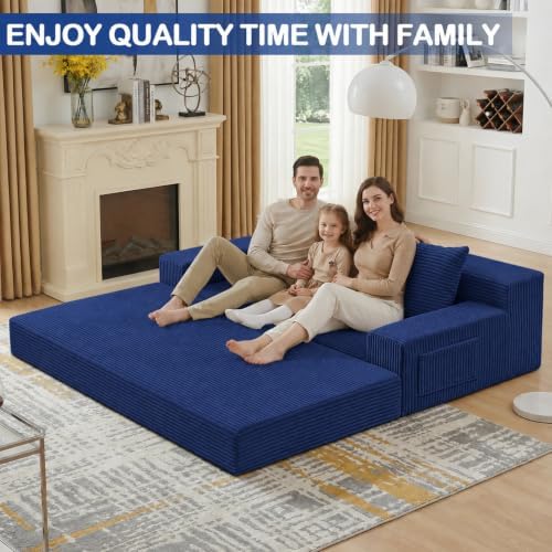 2 in 1 Convertible Boneless Couch Bed, Corduroy futon Sofa Bed, Compression - Image 4